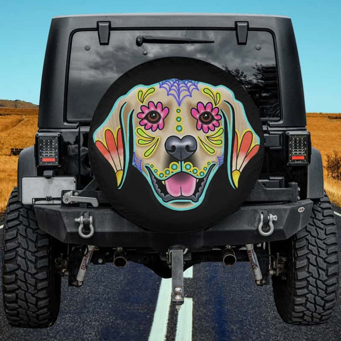 Golden Retriever - Day of the Dead Sugar Skull Dog Spare Tire Cover Thickening Leather Universal