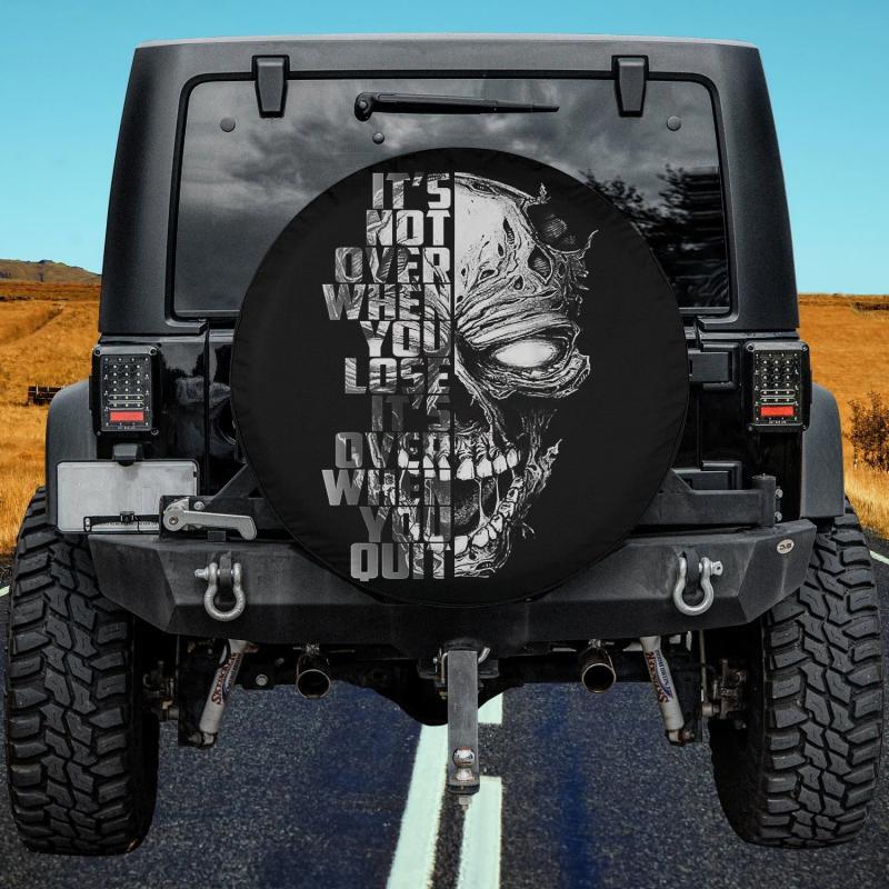 Load image into Gallery viewer, It&#39;s Not Over When You lose It&#39;s Over When You Quit - Skull Spare Tire Cover Thickening Leather Universal
