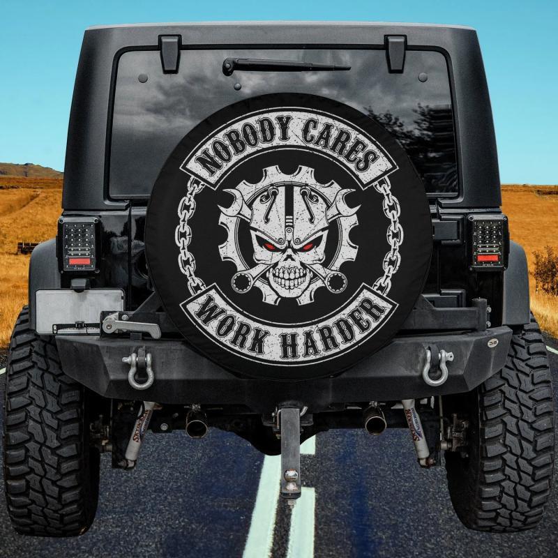 Load image into Gallery viewer, Nobody Cares Work Harder Mechanic Engineer Skull Spare Tire Cover Thickening Leather Universal
