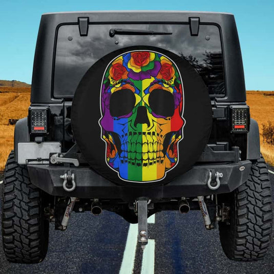 Rainbow Sugar Skull LGBT-Q Cinco De Mayo Gay Pride Flag Ally Spare Tire Cover Thickening Leather Universal