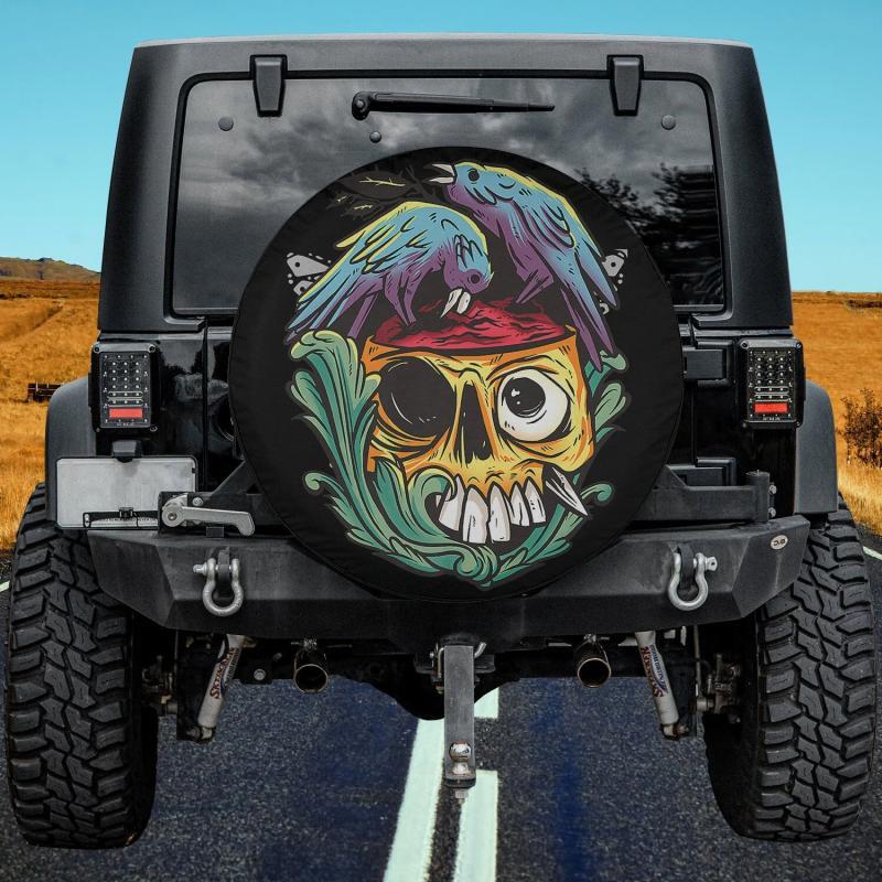 Load image into Gallery viewer, Skull Crows Eating Brain Spare Tire Cover Thickening Leather Universal
