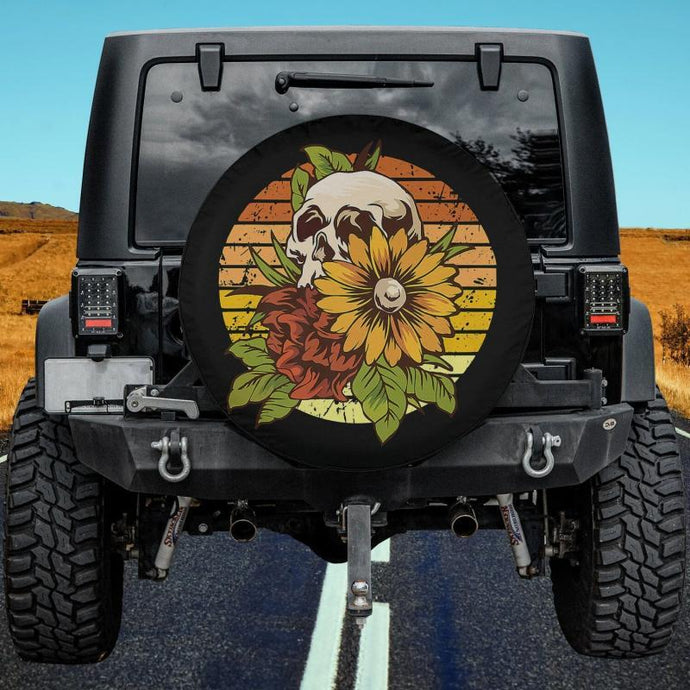 Sunflower Skull, Hippie Gothic, Halloween For Men Women Spare Tire Cover Thickening Leather Universal