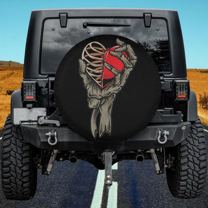 Valentines Day Skull Skeleton Hand Holding Red Heart Love Spare Tire Cover Thickening Leather Universal