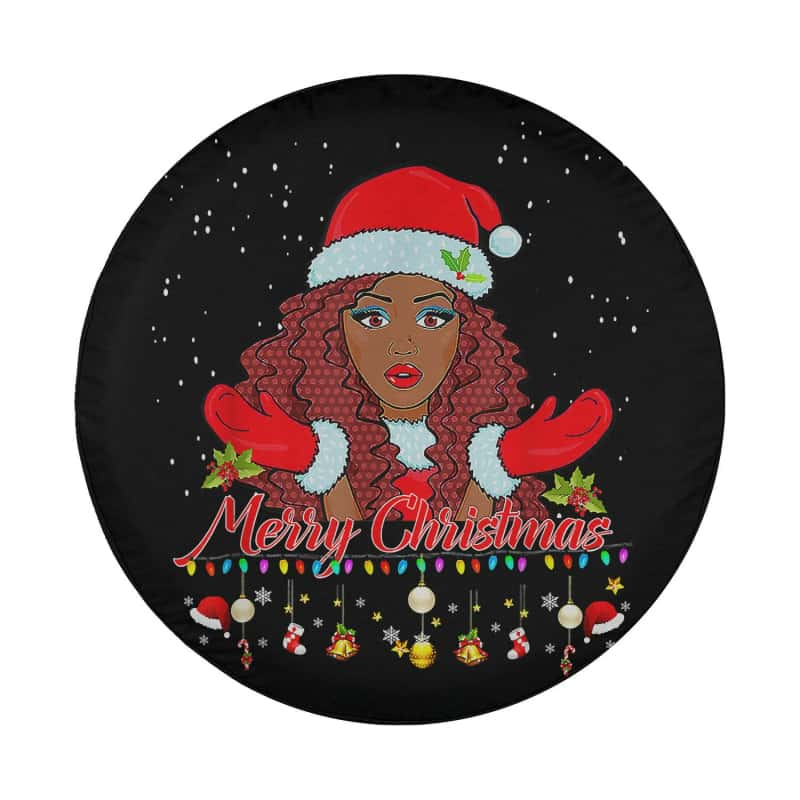 Load image into Gallery viewer, Black African Girl American Melanin Christmas Santa Hat Xmas Spare Tire Cover Thickening Leather Universal
