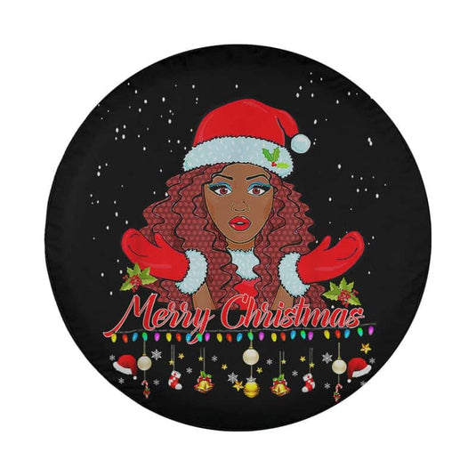 Black African Girl American Melanin Christmas Santa Hat Xmas Spare Tire Cover Thickening Leather Universal