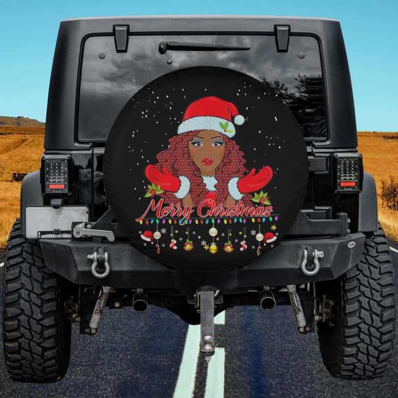 Load image into Gallery viewer, Black African Girl American Melanin Christmas Santa Hat Xmas Spare Tire Cover Thickening Leather Universal
