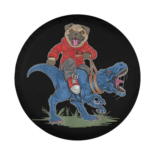 Cute Dinosaur Trex Christmas Santa Claus Pug Dog Riding Spare Tire Cover Thickening Leather Universal