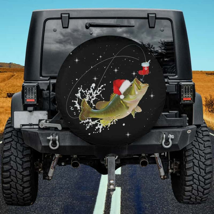 Funny Bass Fishing Santa Hat Christmas Pajama Fishermen Spare Tire Cover Thickening Leather Universal