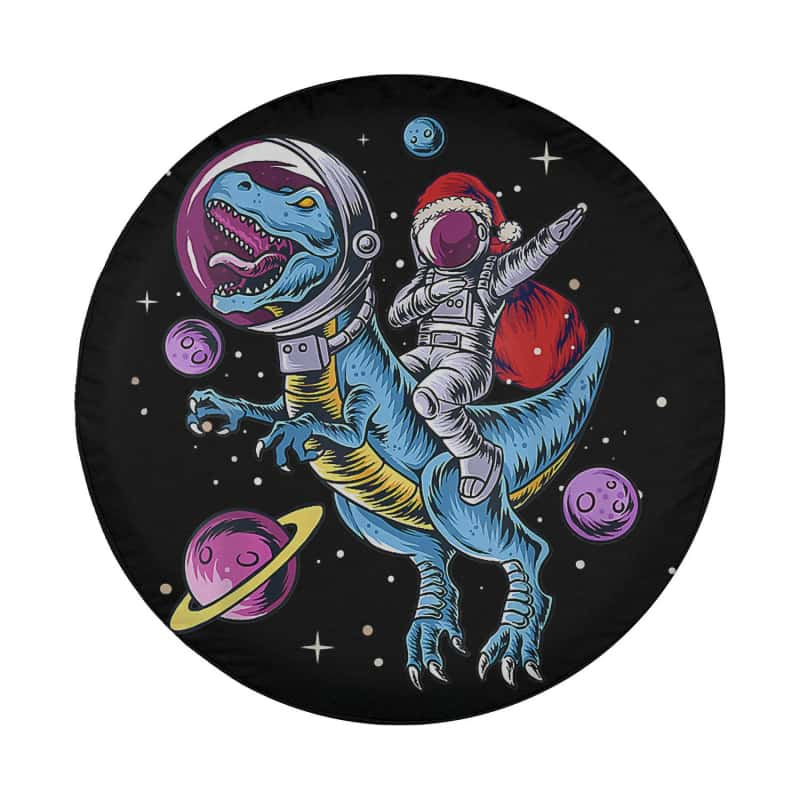 Load image into Gallery viewer, Santa Claus Astronaut Christmas Riding Dinosaur T-Rex Spare Tire Cover Thickening Leather Universal
