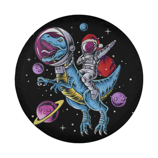 Santa Claus Astronaut Christmas Riding Dinosaur T-Rex Spare Tire Cover Thickening Leather Universal