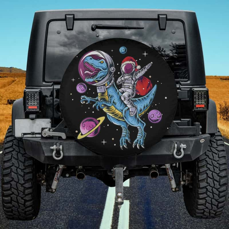 Load image into Gallery viewer, Santa Claus Astronaut Christmas Riding Dinosaur T-Rex Spare Tire Cover Thickening Leather Universal
