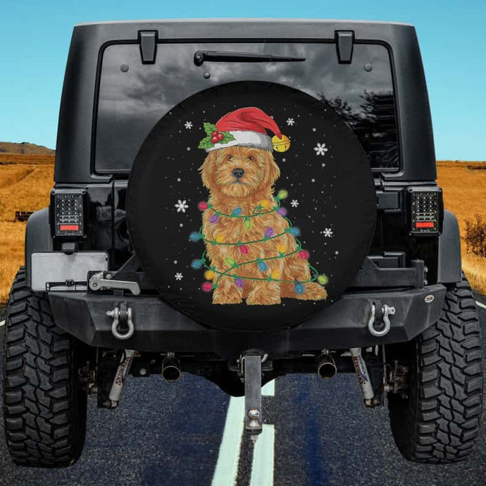 Goldendoodle Christmas Santa Hat Fairy Lights Pajama Spare Tire Cover Thickening Leather Universal