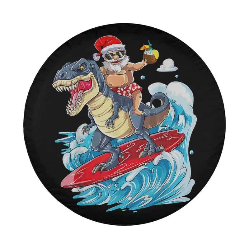 Load image into Gallery viewer, Hawaii Santa Riding Dinosaur T rex Sufing Christmas In July Spare Tire Cover Thickening Leather Universal
