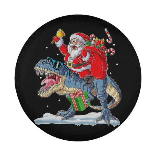 Santa Riding Dinosaur T Rex Christmas Funny Xmas Spare Tire Cover Thickening Leather Universal