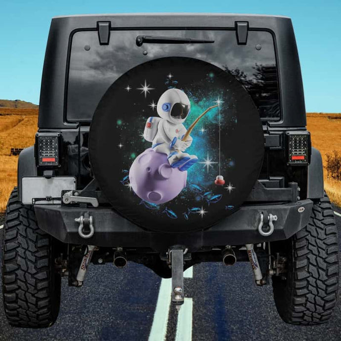 Astronaut Fishing In Outer Space Galaxy Spare Tire Cover Thickening Leather Universal