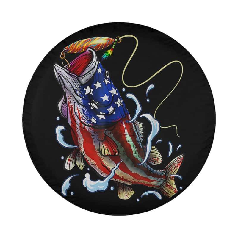 Load image into Gallery viewer, Bass Fishing Fish American Flag Dad Father Fourth Of July Spare Tire Cover Thickening Leather Universal
