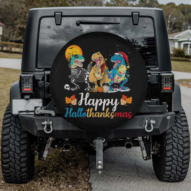 Load image into Gallery viewer, Halloween Thanksgiving Christmas Happy HalloThanksMas T rex Spare Tire Cover Thickening Leather Universal
