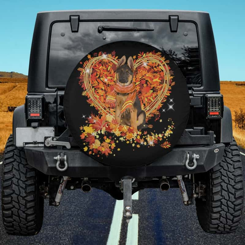 Load image into Gallery viewer, German Shepherd Hello Autumn Leaves Heart Fall Thanksgiving Spare Tire Cover Thickening Leather Universal
