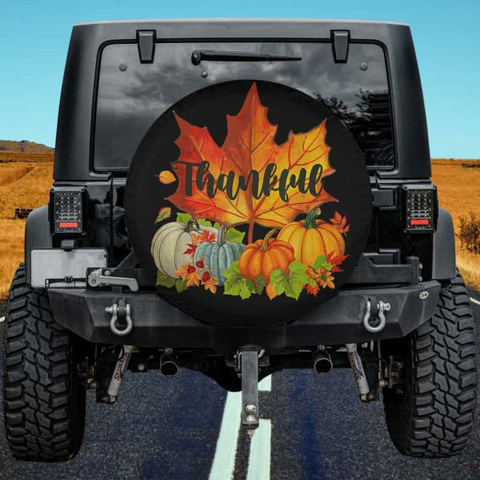 Happpy Thanksgiving Day Autumn Fall Maple Leaves Thankful Spare Tire Cover Thickening Leather Universal