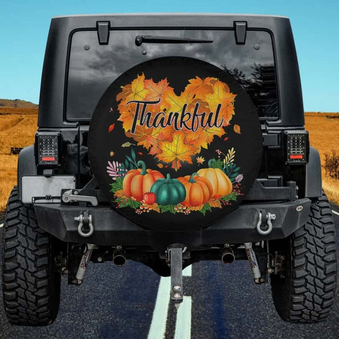 Happpy Thanksgiving Day Autumn Fall Maple Leave Thankful Spare Tire Cover Thickening Leather Universal