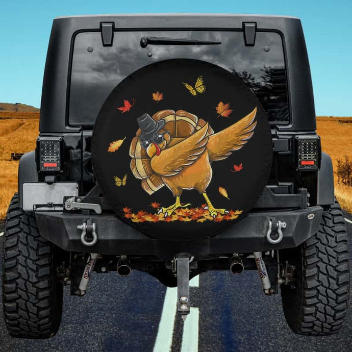 Happy Thanksgiving Funny Turkey Wears Sunglasses Spare Tire Cover Thickening Leather Universal