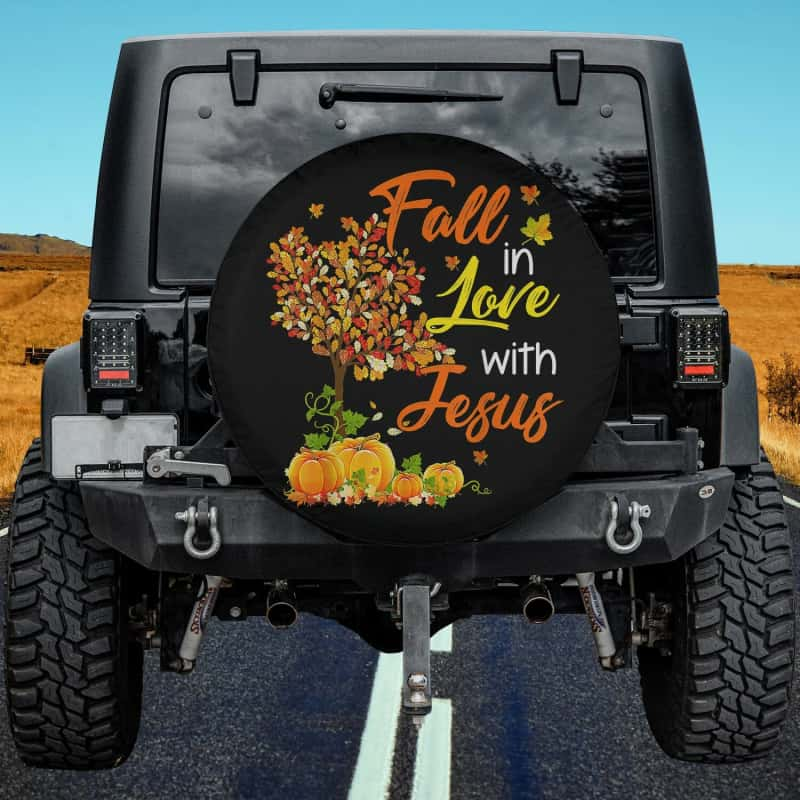 Load image into Gallery viewer, Jesus Autumn Fall in love with Jesus Thanksgiving Spare Tire Cover Thickening Leather Universal
