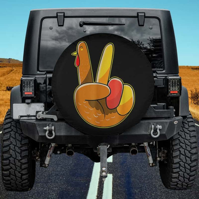 Peace Sign Turkey Hand Cool Thanksgiving Halloween Spare Tire Cover Thickening Leather Universal