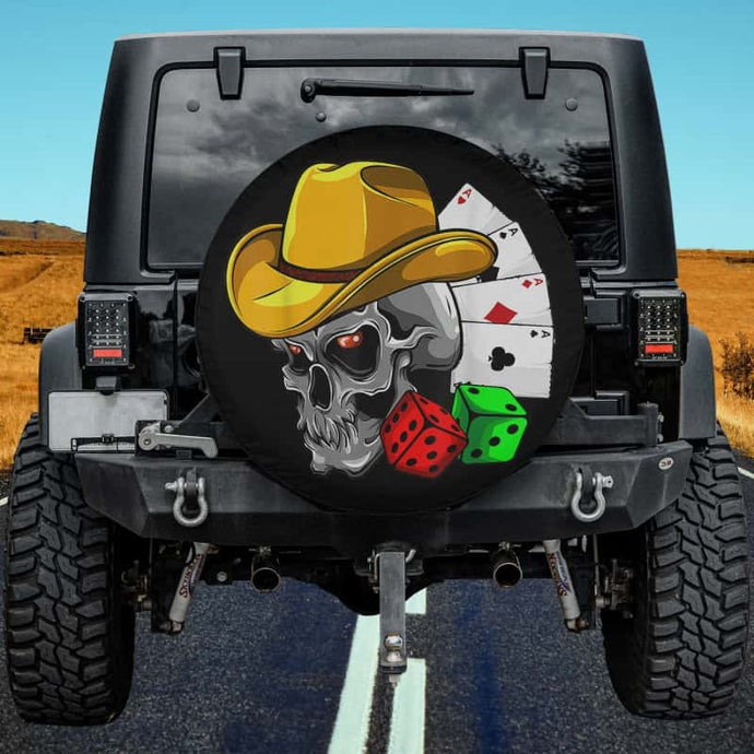 Cowboy Skull With Poker Ace And Dice Spare Tire Cover Thickening Leather Universal