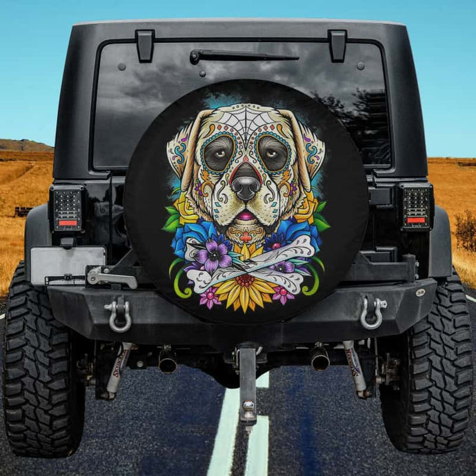 Day Of The Dead Skull Dia De Los Muertos Mexican Labrador Spare Tire Cover Thickening Leather Universal