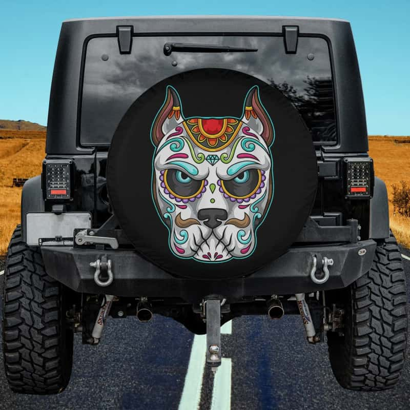 Load image into Gallery viewer, Dog Sugar Skull Funny Day Of The Dead Matching Group Spare Tire Cover Thickening Leather Universal
