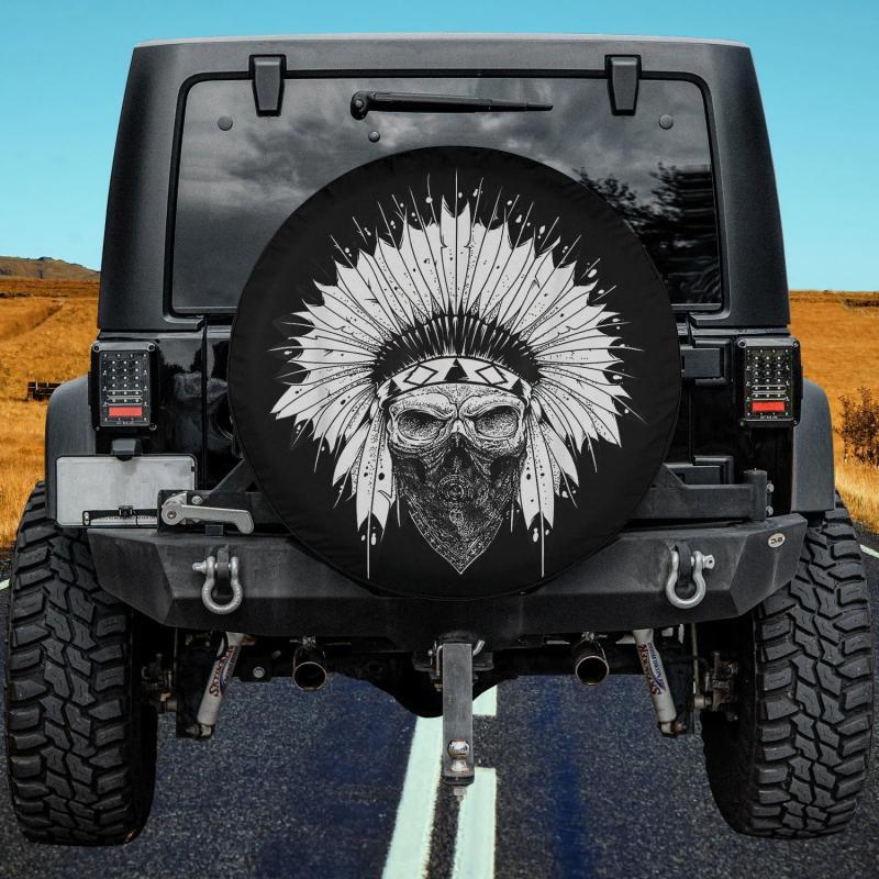 Load image into Gallery viewer, Indian Skull Rag, Native American Tattoo, Zany Brainy Spare Tire Cover Thickening Leather Universal
