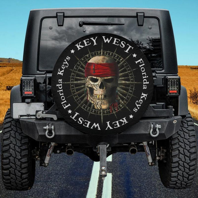 Key West Florida Pirate Skull Spare Tire Cover Thickening Leather Universal