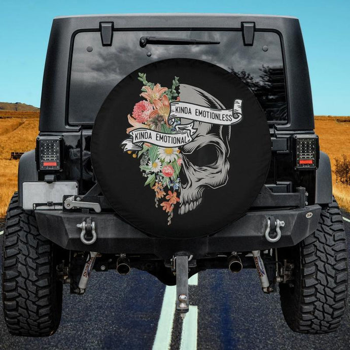 Kinda Emotional Kinda Emotionless Flower Skull Vintage Spare Tire Cover Thickening Leather Universal