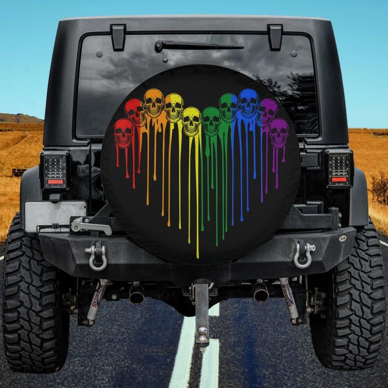 Load image into Gallery viewer, LGBT Gay Pride Rainbow Flag Skull Heart Spare Tire Cover Thickening Leather Universal
