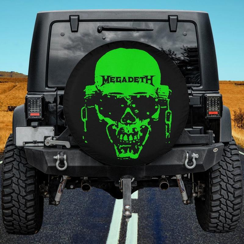 Load image into Gallery viewer, Megadeth – Neon Green Vic Skull Spare Tire Cover Thickening Leather Universal
