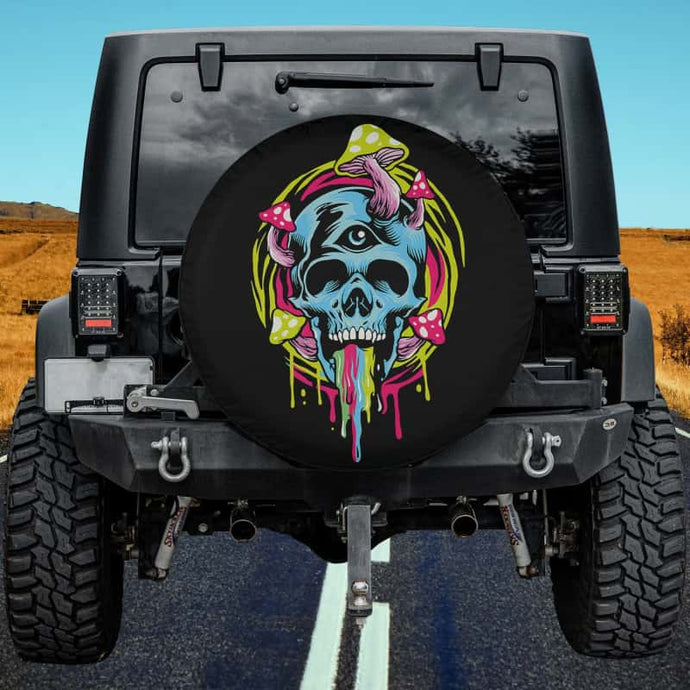 Psychedelic Mushroom Raver Skull Third Eye Festival Raver Spare Tire Cover Thickening Leather Universal