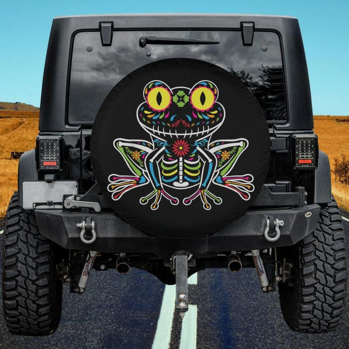 Sugar Skull Frog Day Dia De Los Muertos Halloween Spare Tire Cover Thickening Leather Universal