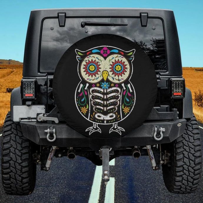 Sugar Skull Owl Dia De Los Muertos Halloween Vintage Spare Tire Cover Thickening Leather Universal