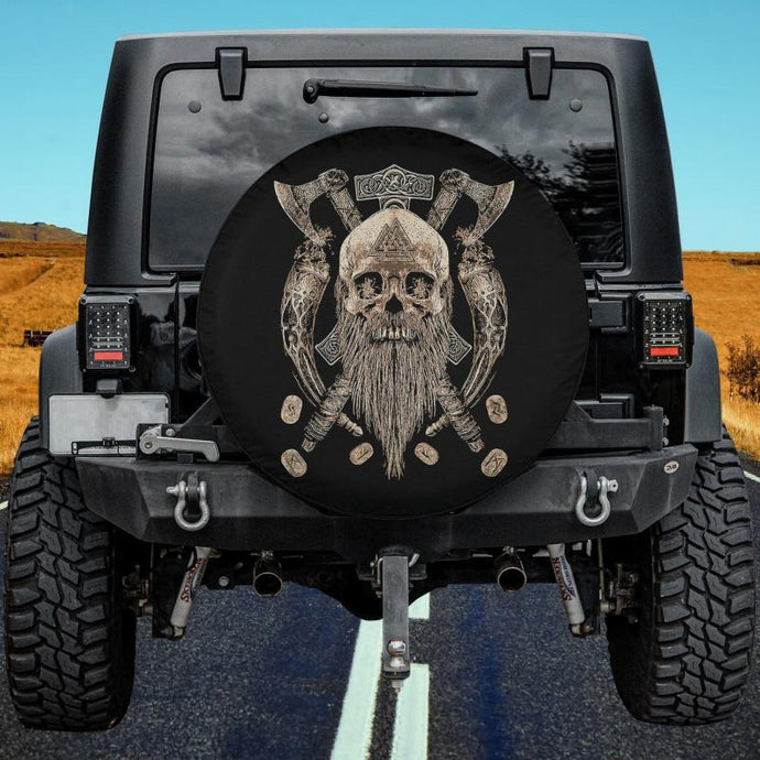 Viking Skull Until Valhalla Axe Nordic Viking Warrior Norse Spare Tire Cover Thickening Leather Universal