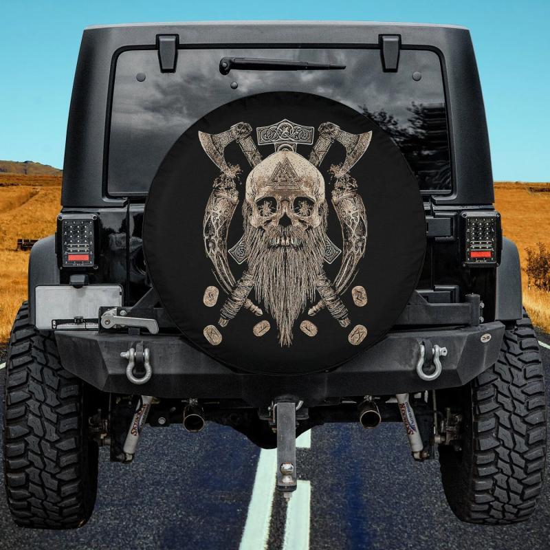 Load image into Gallery viewer, Viking Skull Until Valhalla Axe Nordic Viking Warrior Norse Spare Tire Cover Thickening Leather Universal
