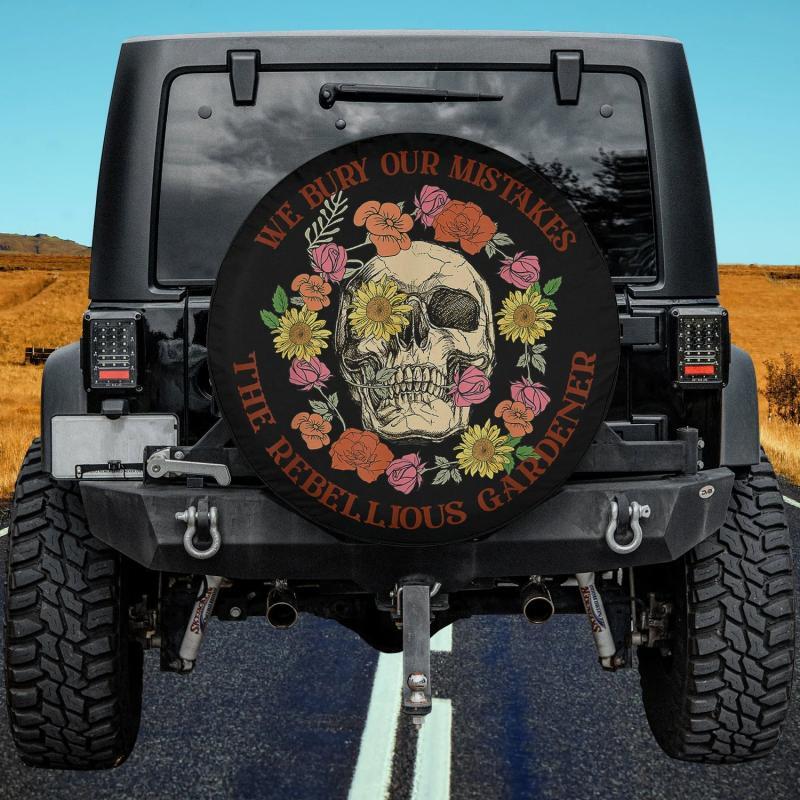 Load image into Gallery viewer, We Bury Our Mistakes Rebellious Gardener Skull Floral Flower Spare Tire Cover Thickening Leather Universal
