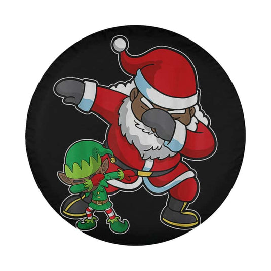 Christmas Black African American Dabbing Santa Claus Elf Dab Spare Tire Cover Thickening Leather Universal