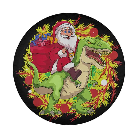 Christmas Dinosaur Funny Xmas Santa Riding Dinosaur Spare Tire Cover Thickening Leather Universal