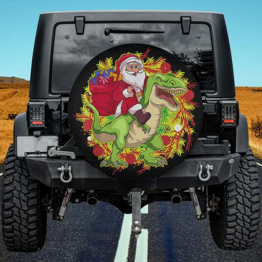 Christmas Dinosaur Funny Xmas Santa Riding Dinosaur Spare Tire Cover Thickening Leather Universal