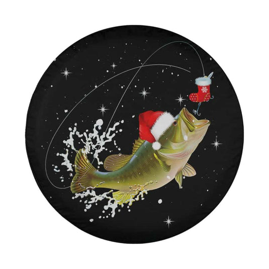 Funny Bass Fishing Santa Hat Christmas Pajama Fishermen Spare Tire Cover Thickening Leather Universal