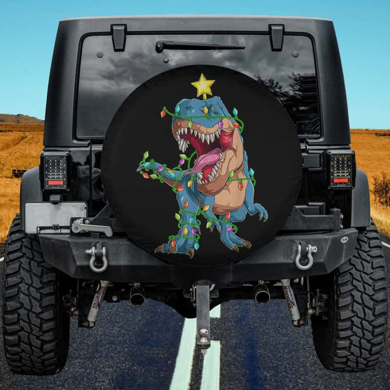 Load image into Gallery viewer, Dinosaur Lighting Xmas Tree Santa Dinosaur Christmas Spare Tire Cover Thickening Leather Universal
