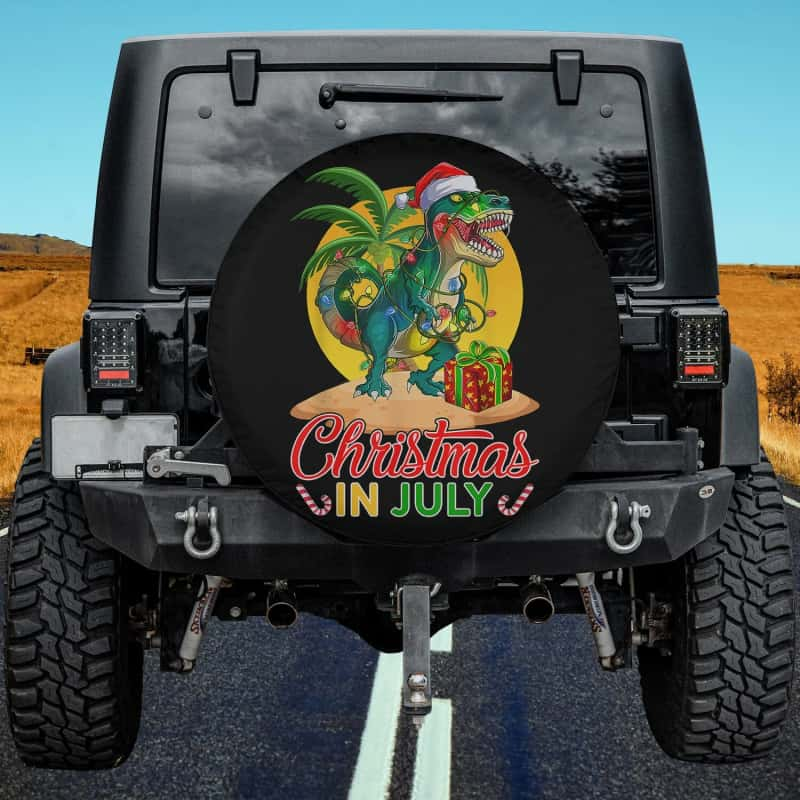 Load image into Gallery viewer, Santa Claus Dinosaur T Rex Summer Christmas In July Spare Tire Cover Thickening Leather Universal
