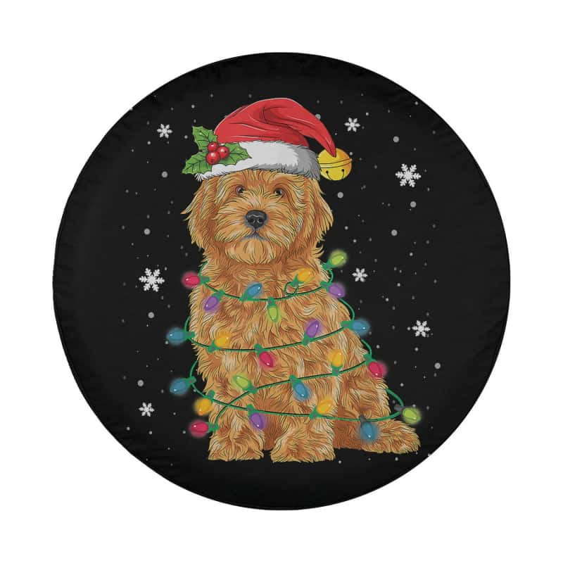 Load image into Gallery viewer, Goldendoodle Christmas Santa Hat Fairy Lights Pajama Spare Tire Cover Thickening Leather Universal
