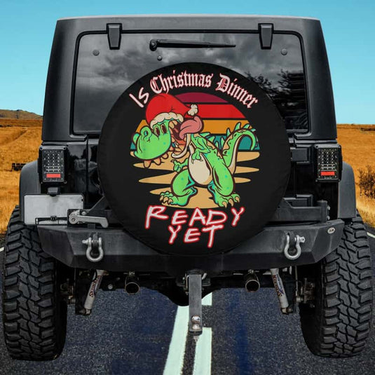 Is Christmas Dinner Ready Yet Hungry Dinosaur Santa Cap Spare Tire Cover Thickening Leather Universal