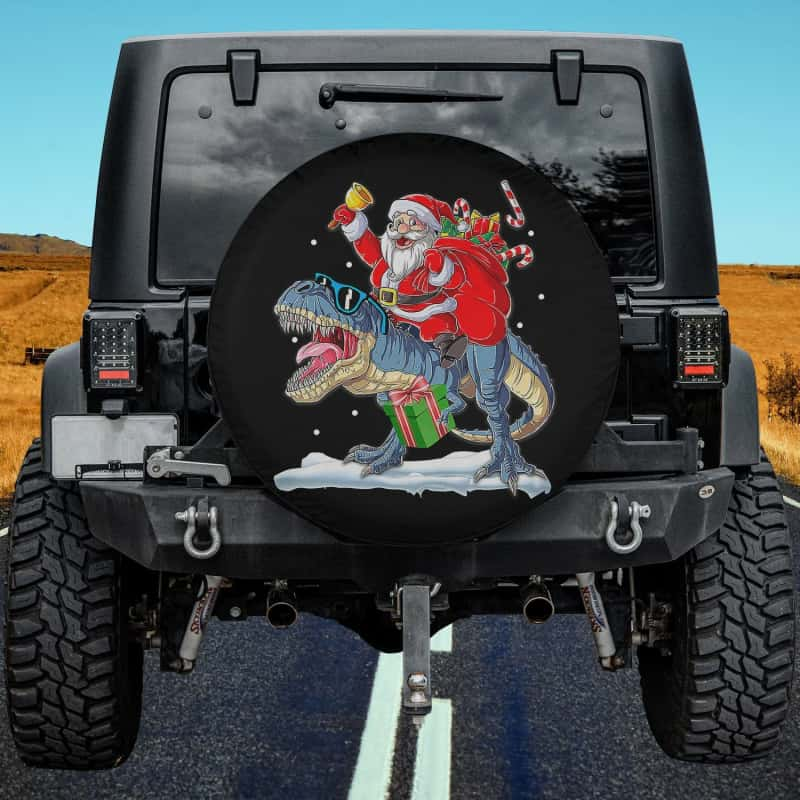 Load image into Gallery viewer, Santa Riding Dinosaur T Rex Christmas Funny Xmas Spare Tire Cover Thickening Leather Universal
